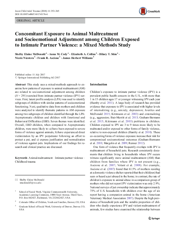 (PDF) Concomitant Exposure to Animal Maltreatment and Socioemotional ...