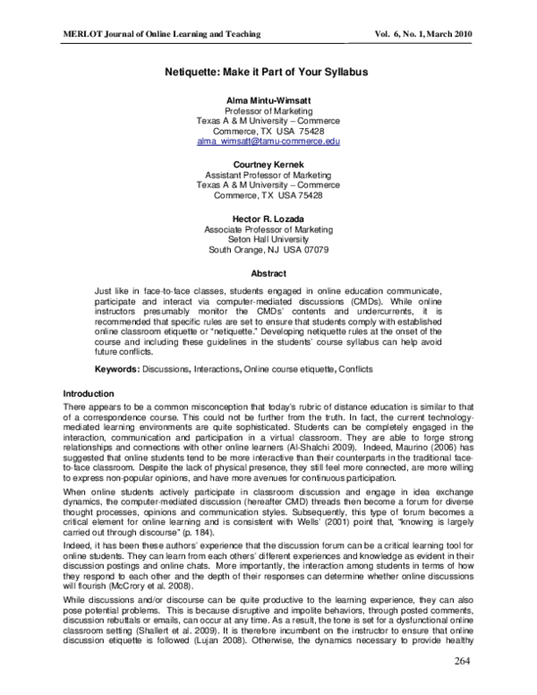 (PDF) Netiquette: Make it part of your syllabus