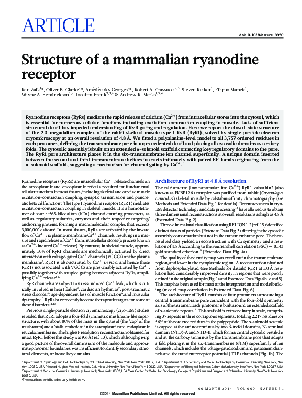 (PDF) Structure of a mammalian ryanodine receptor