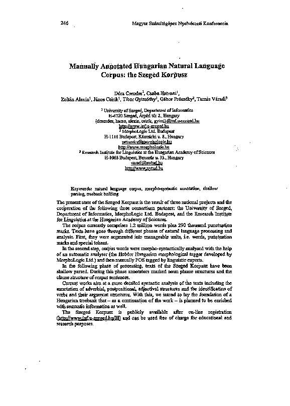 (PDF) Manually annotated Hungarian natural language corpus : the Szeged ...