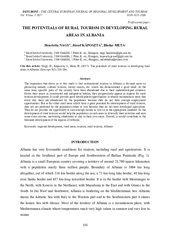 (PDF) The potentials of rural tourism in developing rural areas in Albania