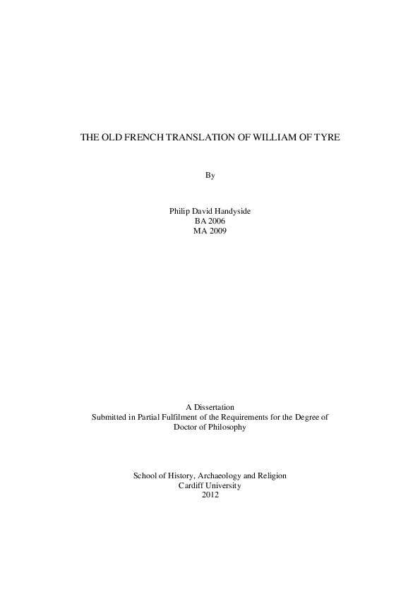 (PDF) The Old French translation of William of Tyre | Philip Handyside