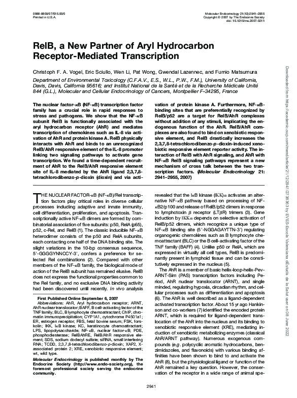 (PDF) RelB, a New Partner of Aryl Hydrocarbon Receptor-Mediated ...