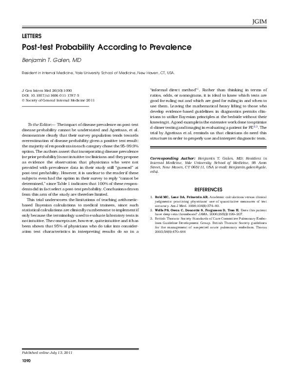 (PDF) Post-test Probability According to Prevalence