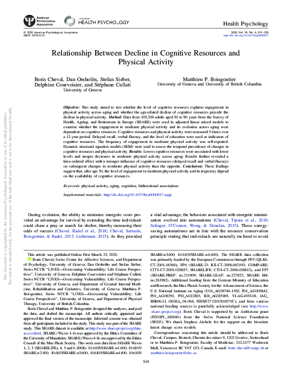 (PDF) Relationship between decline in cognitive resources and physical ...