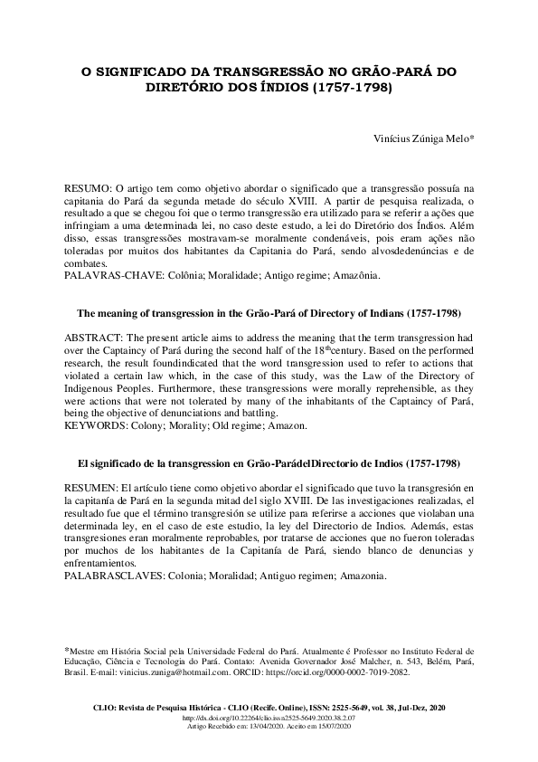 (PDF) O significado da transgressão no Grão-Pará do Diretório dos ...