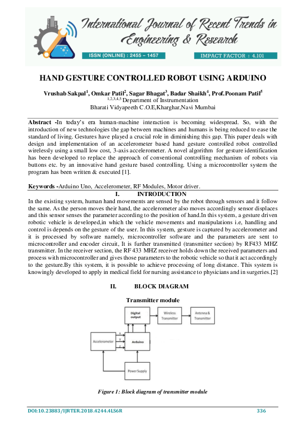 (PDF) Hand Gesture Controlled Robot Using Arduino