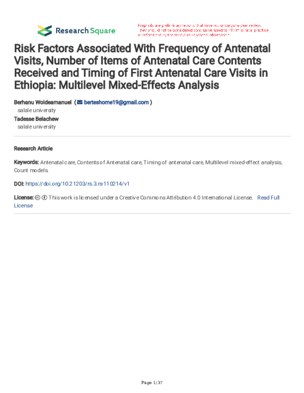 (PDF) Risk Factors Associated With Frequency of Antenatal Visits ...