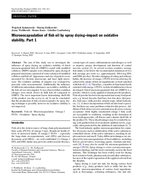(PDF) Microencapsulation of fish oil by spray drying--impact on ...