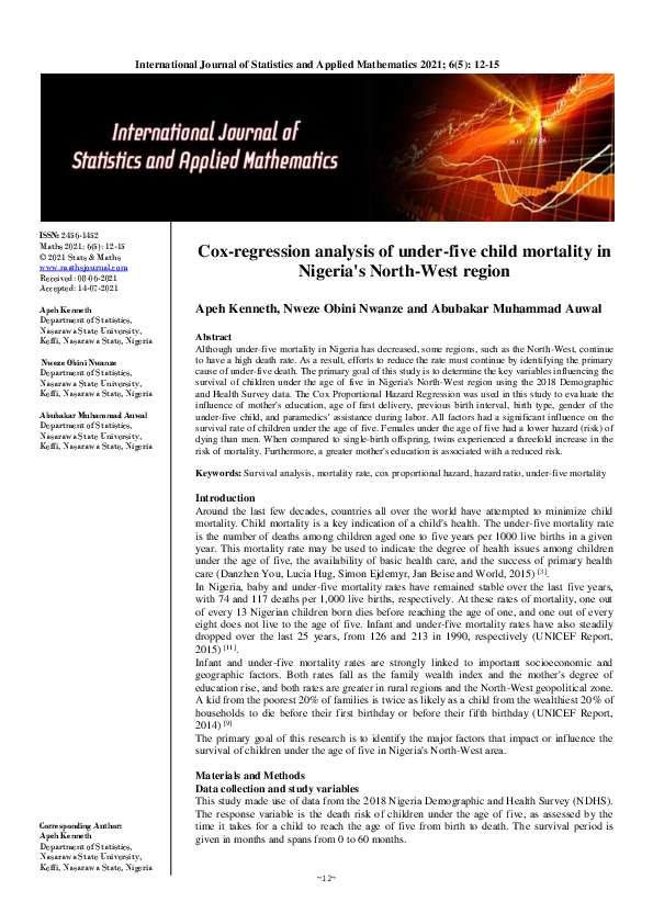 (PDF) Cox-regression analysis of under-five child mortality in Nigeria ...
