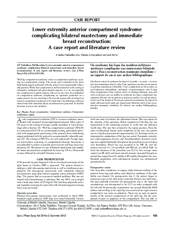(PDF) Lower extremity anterior compartment syndrome complicating ...
