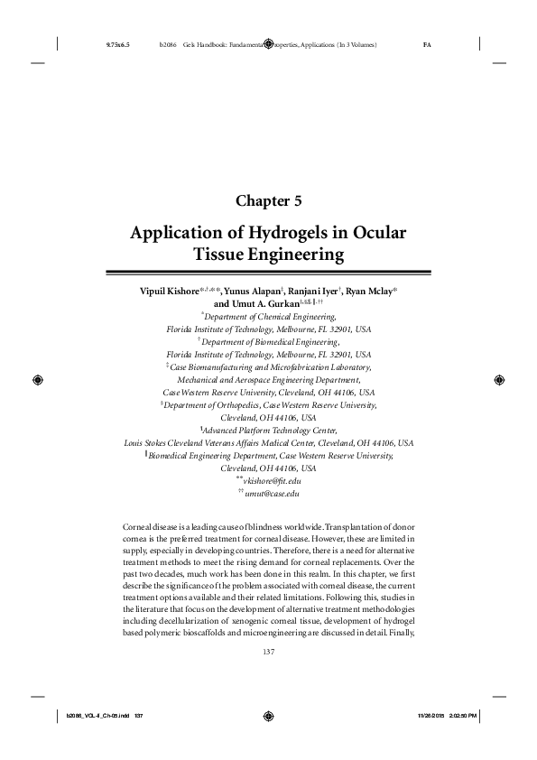 (PDF) Application of Hydrogels in Ocular Tissue Engineering