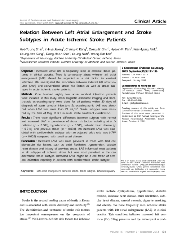 (PDF) Relation Between Left Atrial Enlargement and Stroke Subtypes in ...