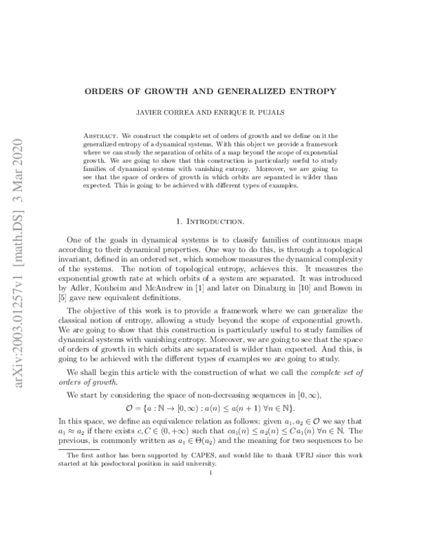(PDF) Orders of Growth and Generalized Entropy