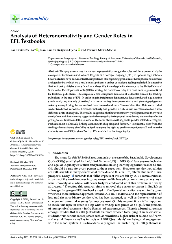 (PDF) Analysis of Heteronormativity and Gender Roles in EFL Textbooks