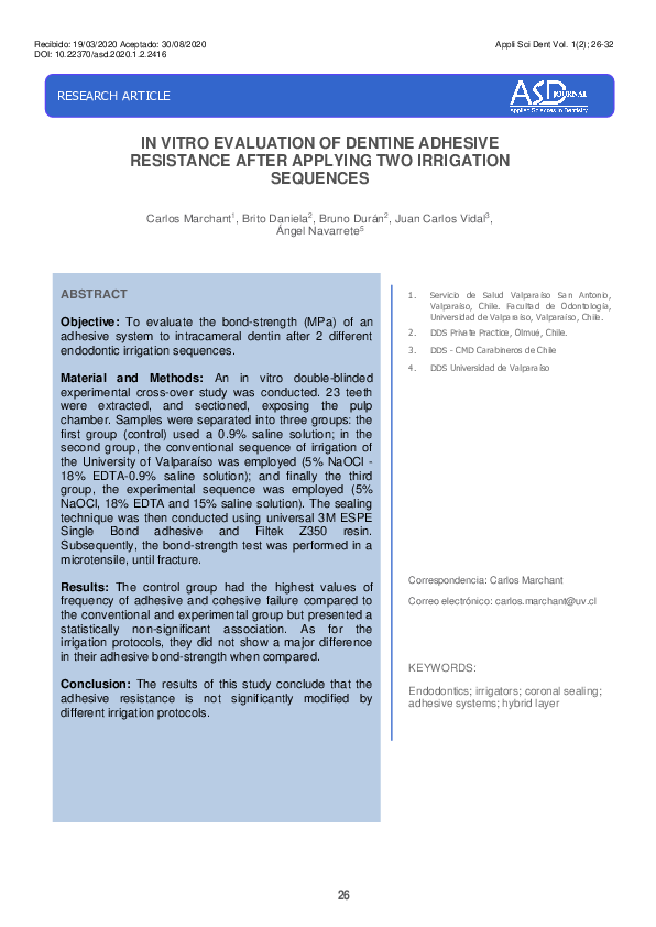 (PDF) In Vitro Evaluation of Dentine Adhesive Resistance After Applying ...