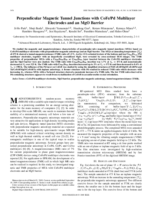 (PDF) Perpendicular Magnetic Tunnel Junctions with CoFe/Pd Multilayer ...