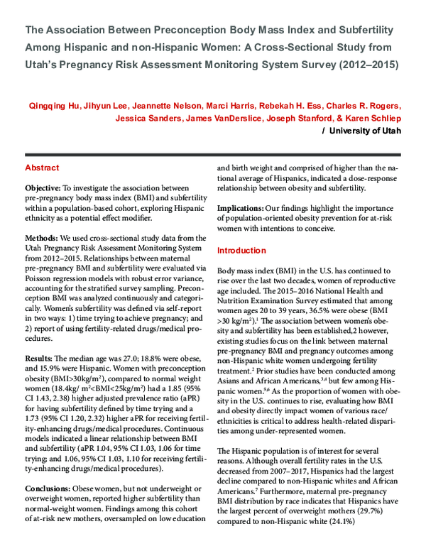 (PDF) The Association Between Preconception Body Mass Index and ...