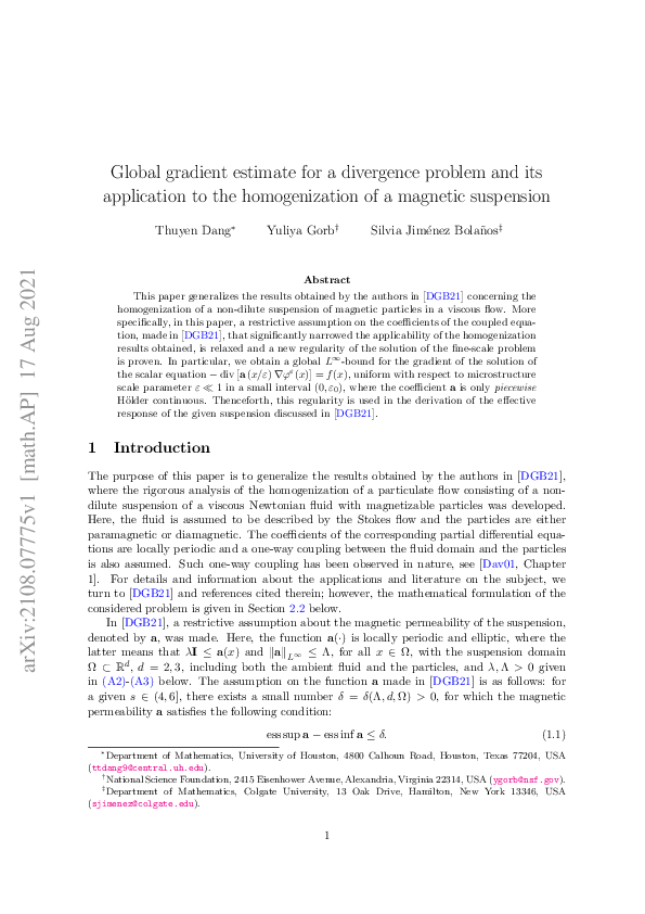 (PDF) Global gradient estimate for a divergence problem and its ...