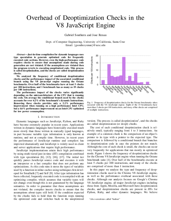 (PDF) Overhead of deoptimization checks in the V8 javascript engine