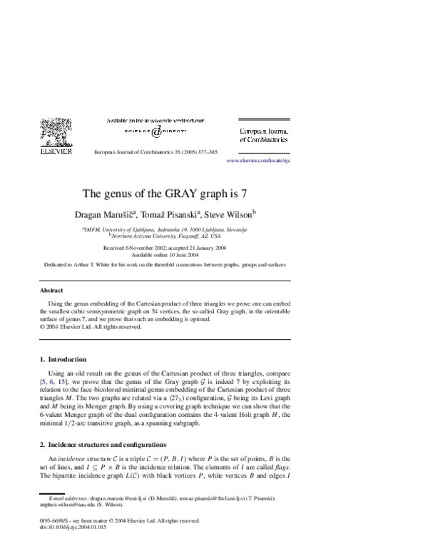 (PDF) The genus of the GRAY graph is 7