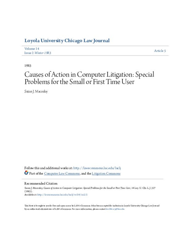 (PDF) Causes of Action in Computer Litigation: Special Problems for the ...