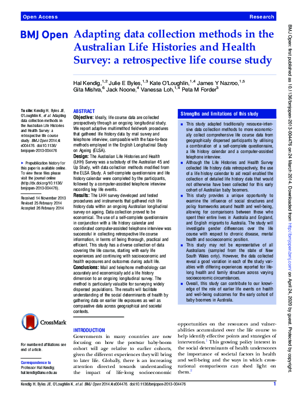 (PDF) Adapting data collection methods in the Australian Life Histories ...