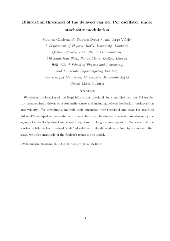 (PDF) Bifurcation threshold of the delayed van der Pol oscillator under ...
