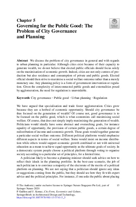 (PDF) Governing for the Public Good: The Problem of City Governance and ...