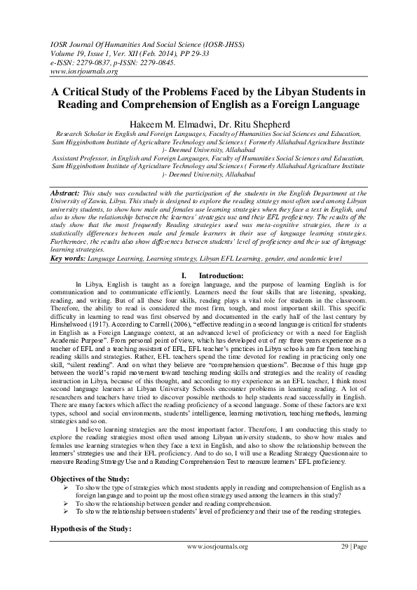 (PDF) A Critical Study of the Problems Faced by the Libyan Students in ...