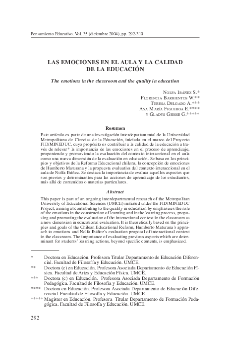 (PDF) Las Emociones en El Aula y La Calidad De La Educación