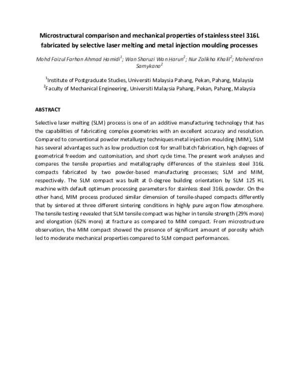 (PDF) Microstructural comparison and mechanical properties of stainless ...