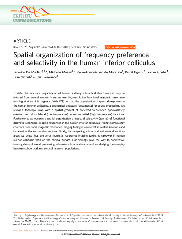 (PDF) Spatial organization of frequency preference and selectivity in ...