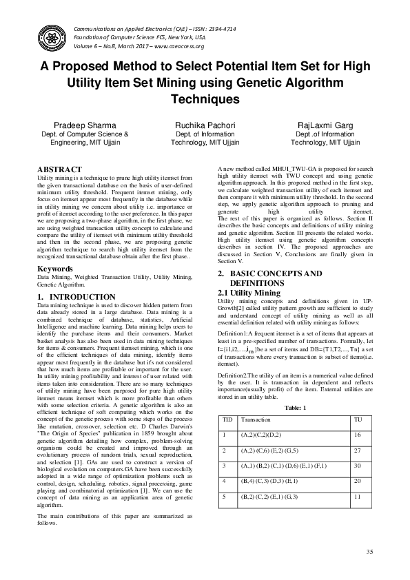 (PDF) A Proposed Method to Select Potential Item Set for High Utility ...
