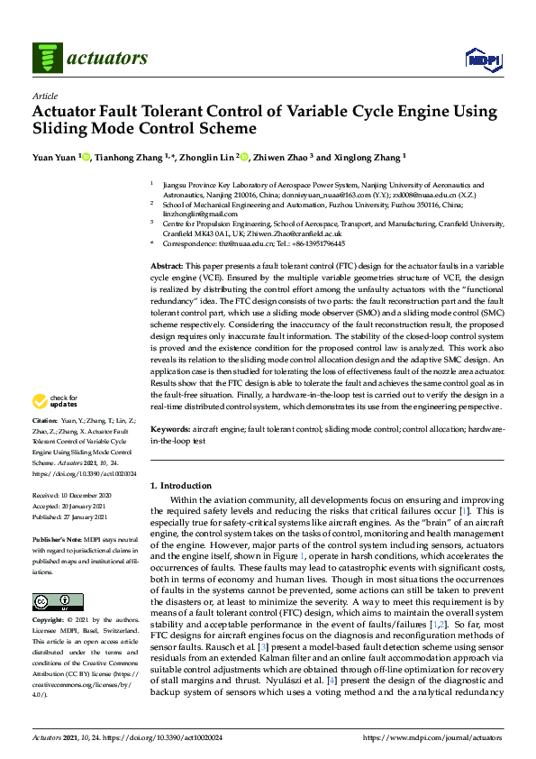 (PDF) Actuator Fault Tolerant Control of Variable Cycle Engine Using ...