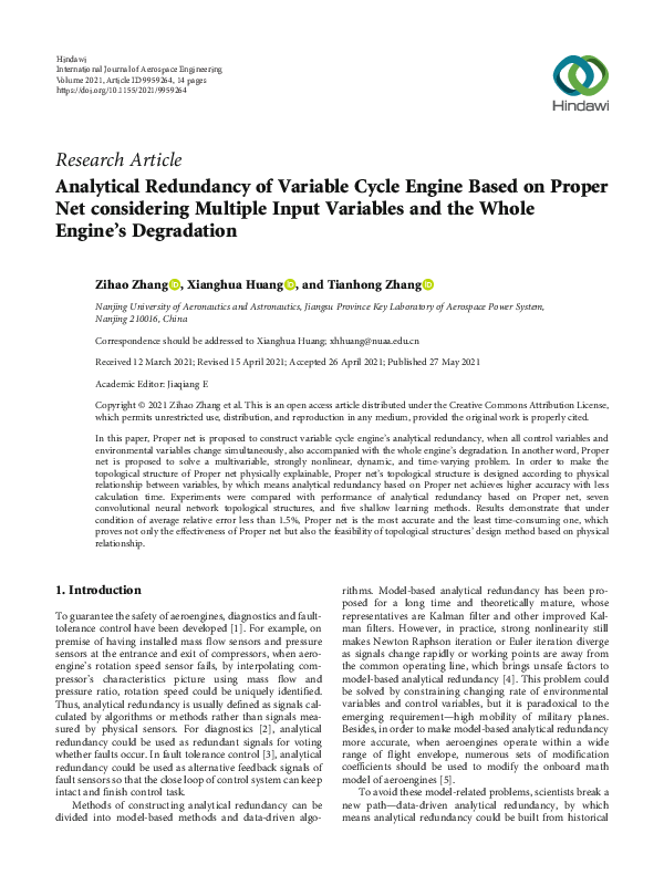 (PDF) Analytical Redundancy of Variable Cycle Engine Based on Proper ...