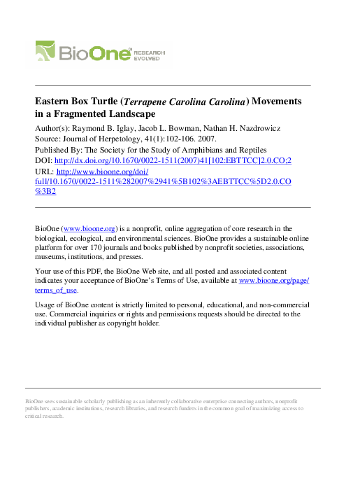 (PDF) Eastern Box Turtle (Terrapene Carolina Carolina) Movements in a ...