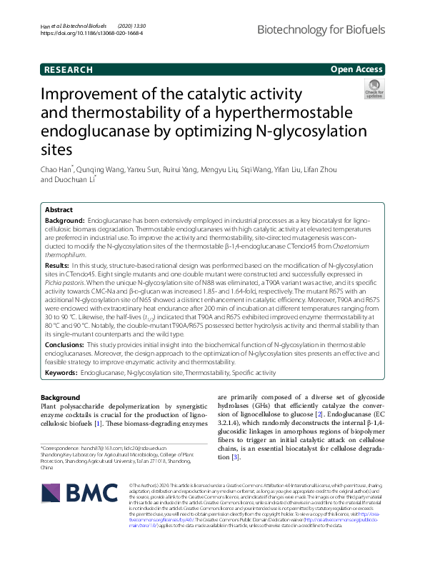 (PDF) Improvement of the catalytic activity and thermostability of a ...