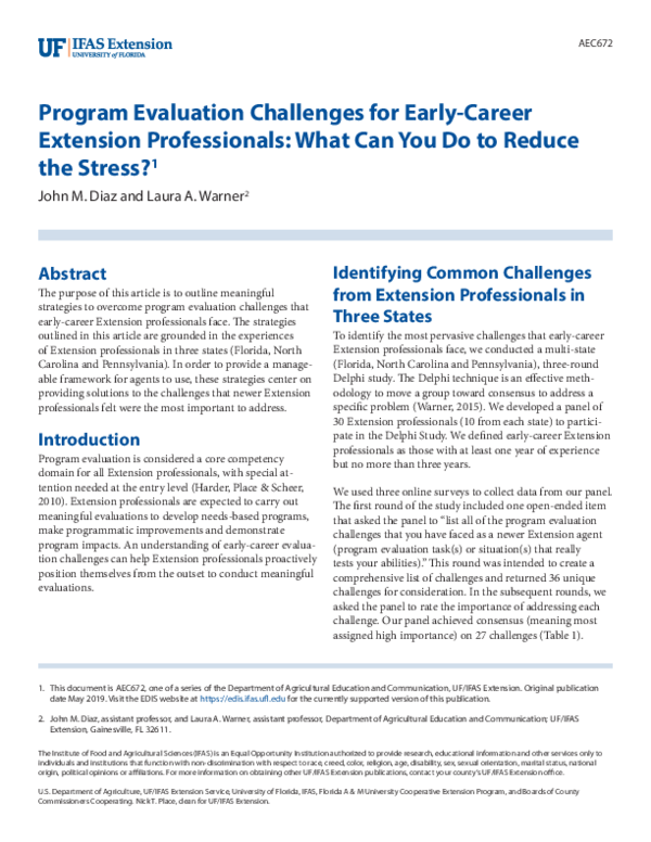 (PDF) Program Evaluation Challenges for Early-Career Extension ...