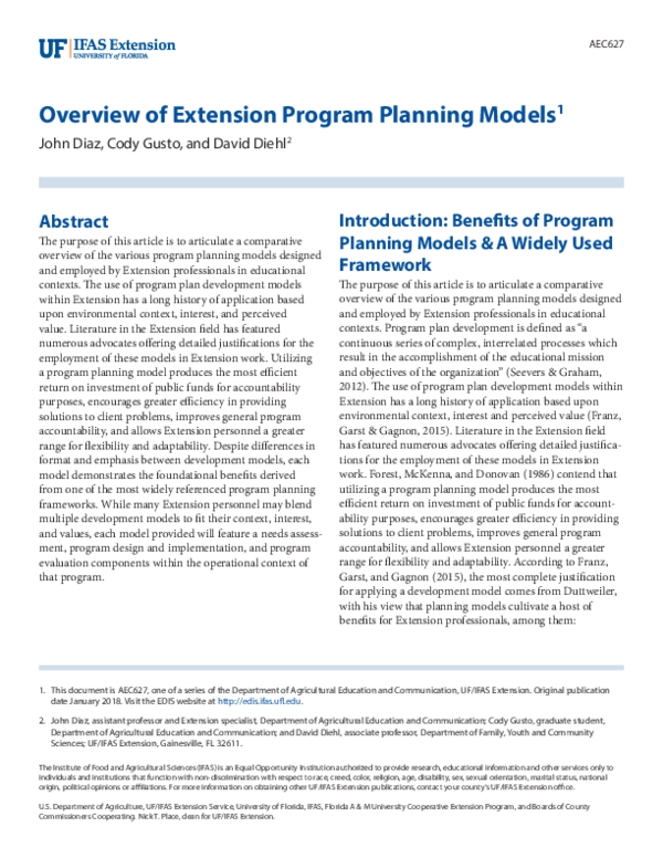 (PDF) Overview of Extension Program Planning Models