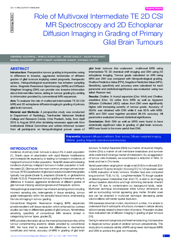 (PDF) Role of Multivoxel Intermediate TE 2D CSI MR Spectroscopy and 2D ...