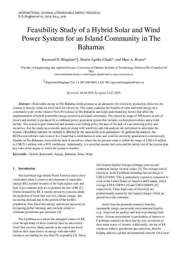(PDF) Feasibility Study of a Hybrid Solar and Wind Power System for an ...