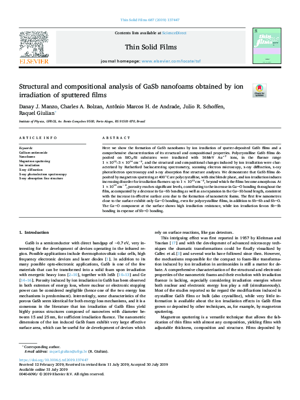 (PDF) Structural and compositional analysis of GaSb nanofoams obtained ...