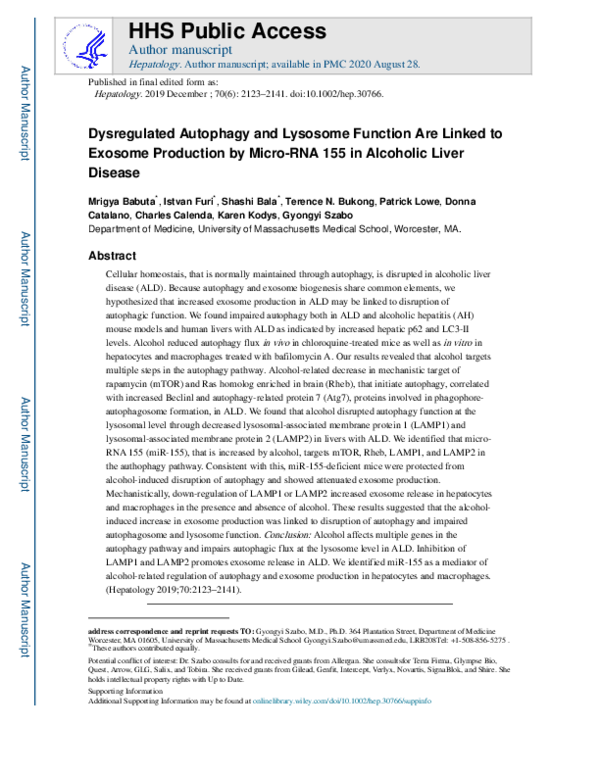 (PDF) Dysregulated Autophagy and Lysosome Function Are Linked to ...
