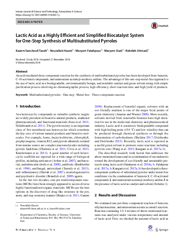(PDF) Lactic Acid as a Highly Efficient and Simplified Biocatalyst ...