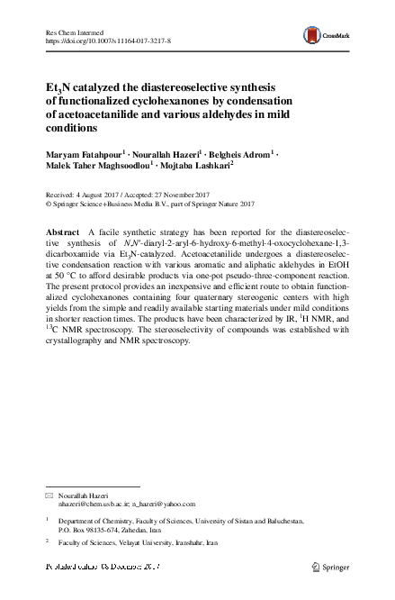 (PDF) Et3N catalyzed the diastereoselective synthesis of functionalized ...