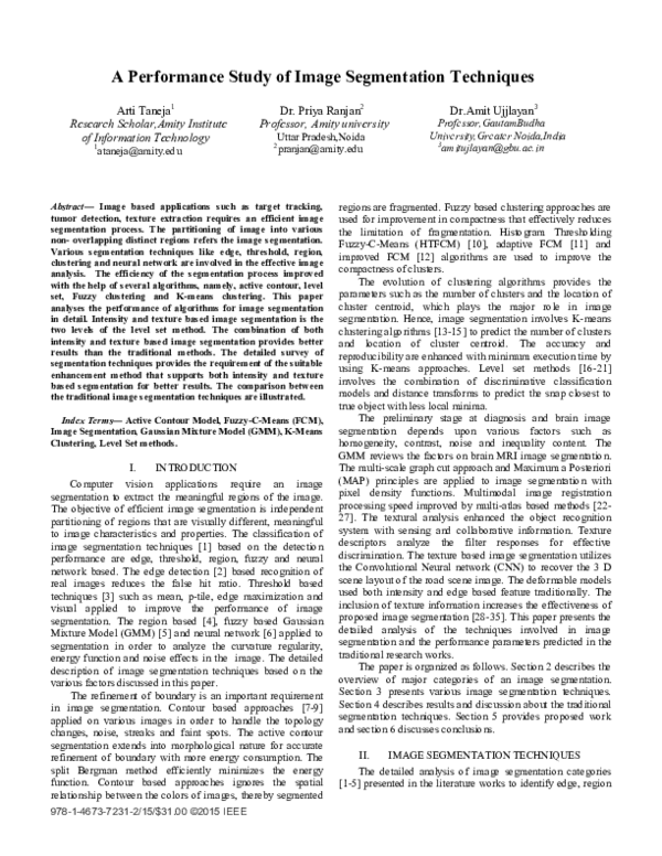 (PDF) A performance study of image segmentation techniques