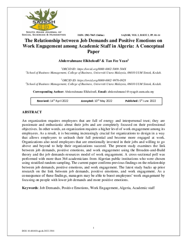 (PDF) The Relationship between Job Demands and Positive Emotions on ...