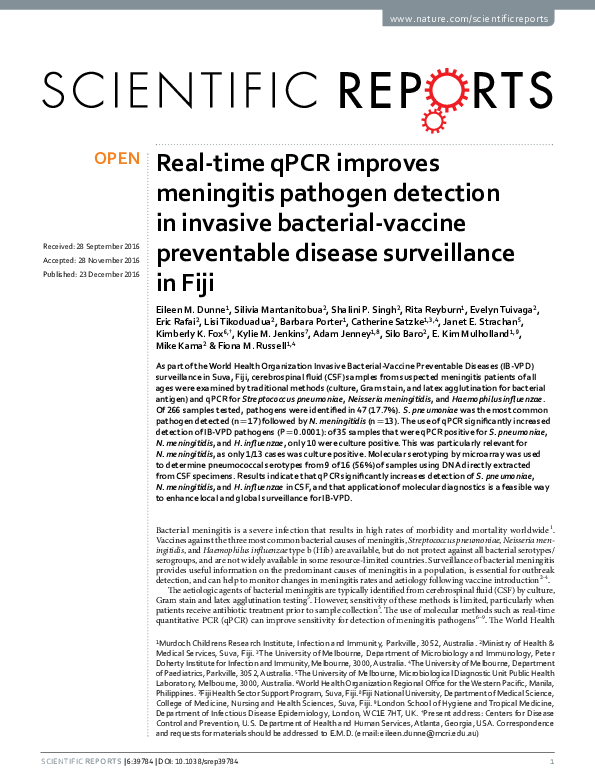 (PDF) Real-time qPCR improves meningitis pathogen detection in invasive ...