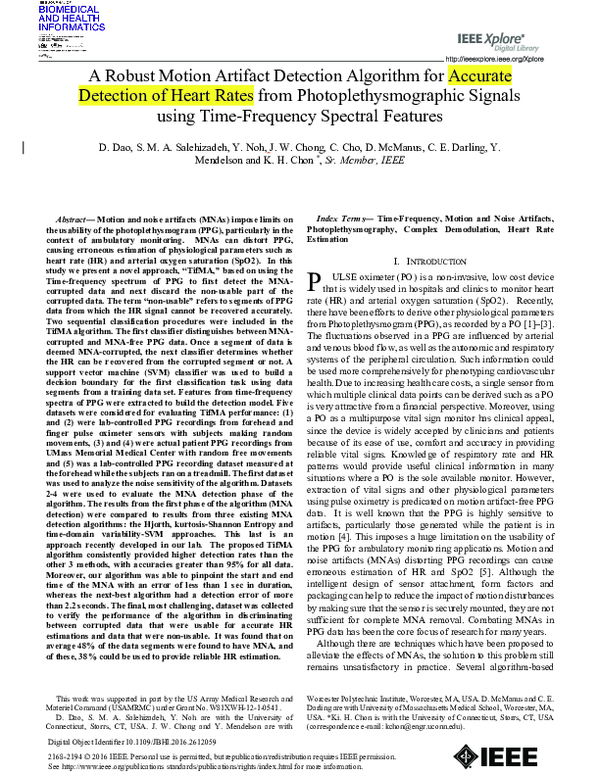 (PDF) A Robust Motion Artifact Detection Algorithm for Accurate ...